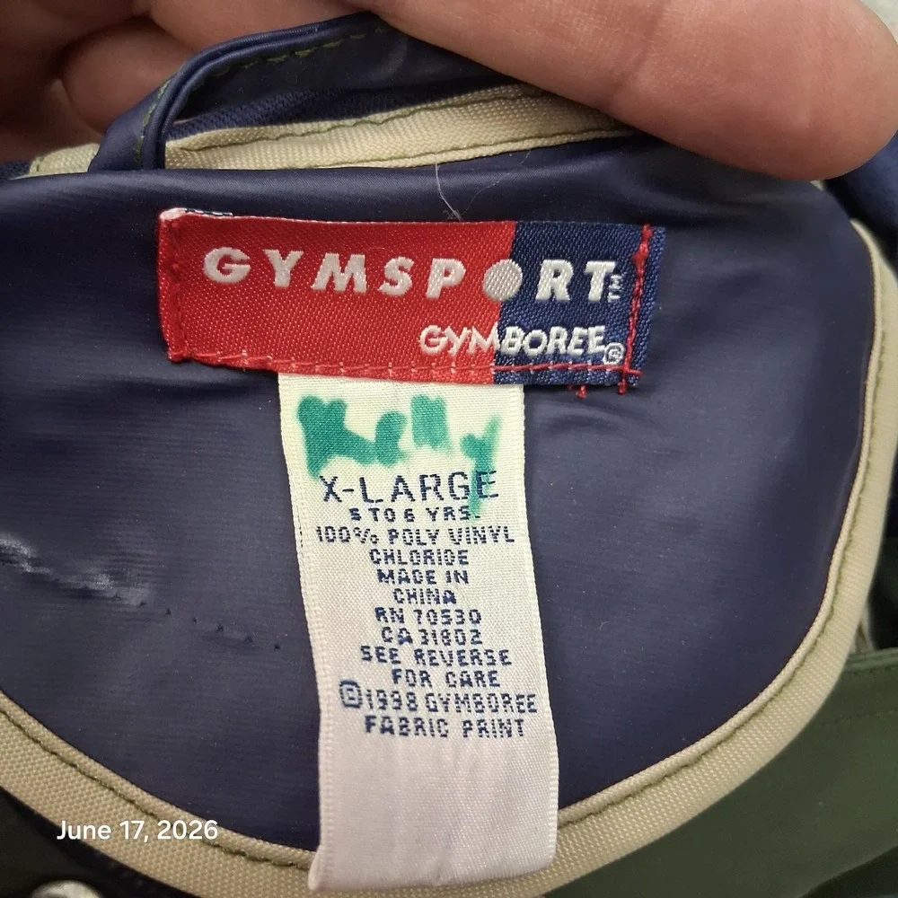Vtg 90s Gymboree Gymsport Fireman Raincoat Jacket Green Blue Metal Clasp XL 5 6